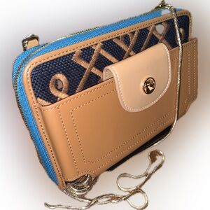 Spartina 449 Mareena Multi Phone Wallet Crossbody Rope Chain Bag Purse Case Blue